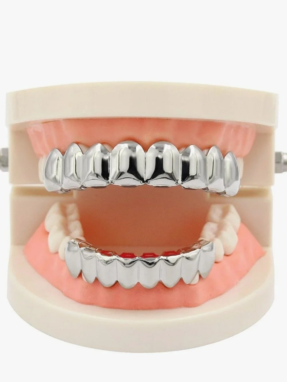 Silver Tone Teeth Grill Grillz Top And Bottom Row Teeth